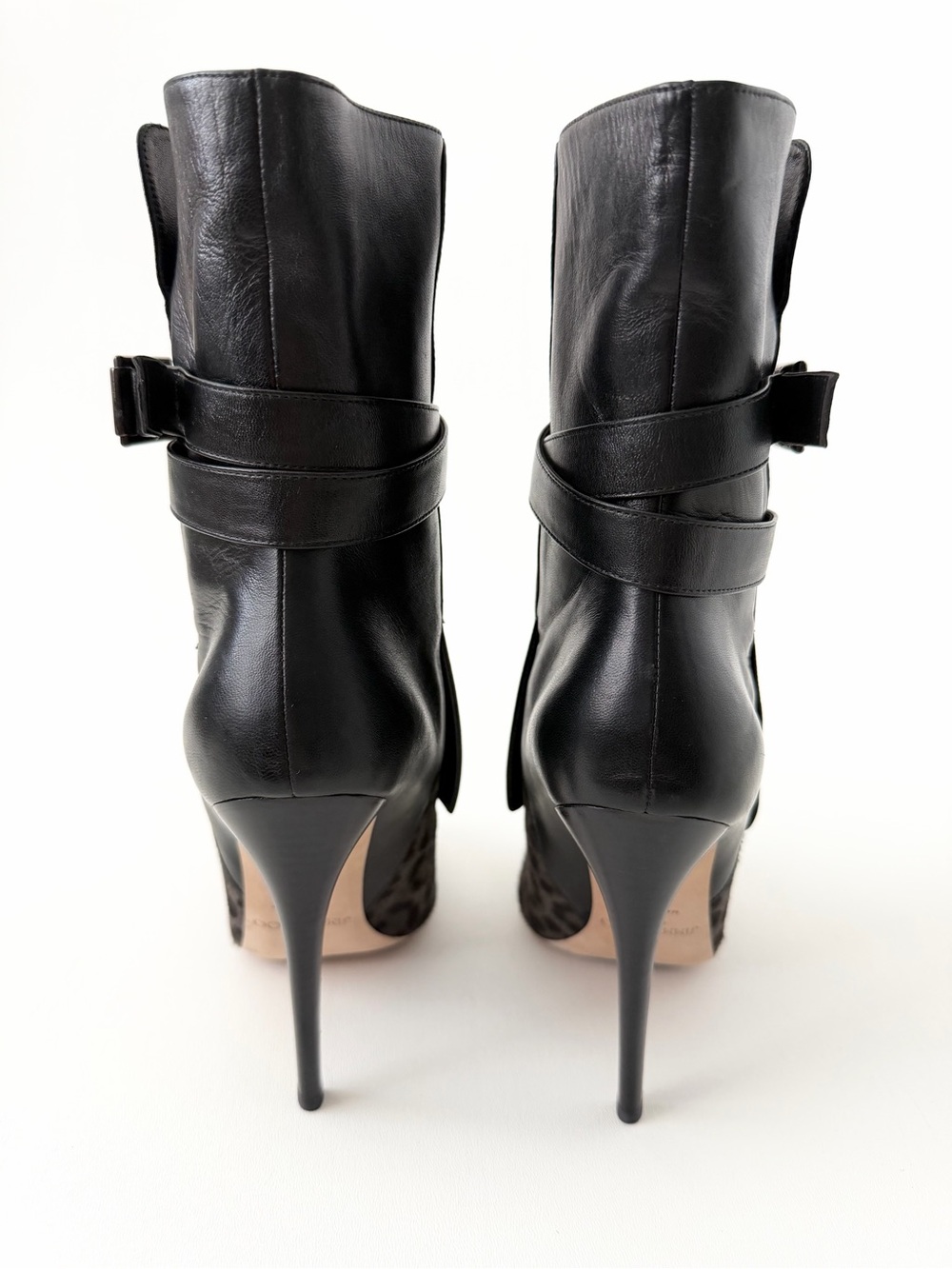 JIMMY CHOO | Blaine Leather Leopard Calf Hair Buckle Ankle Boots Black EU 39 - Picture 7 of 11